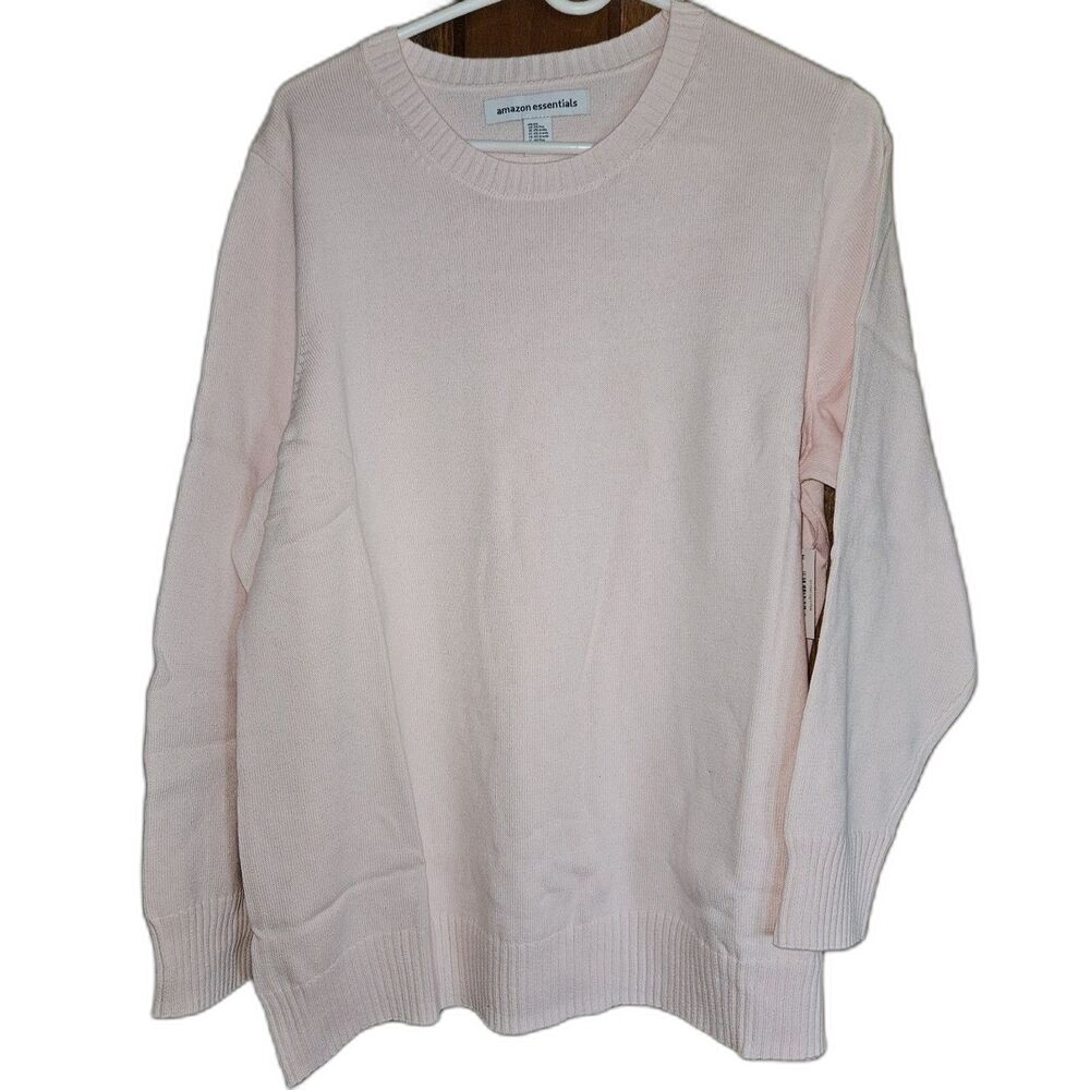NWT Amazon Essentials Women's 2XL‎ Pink Crewneck Cotton Sweater Plus Size Casual
